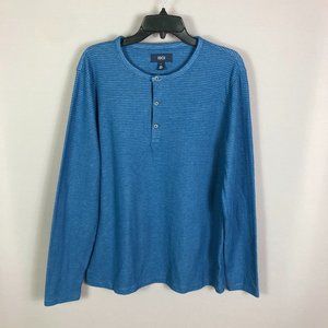 1901 Stripe Long Sleeve Henley In Navy Iris White Texture Shirt Size Lar…